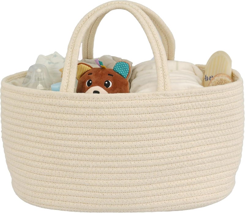 JUNBOLE Diaper Caddy Organizer Cotton Rope Baby Basket Nursery Storage and Portable Tote Bag for Car Ideal Baby Shower Gifts and Registry Must-Have for Newborn Essentials Large beige - Image 1